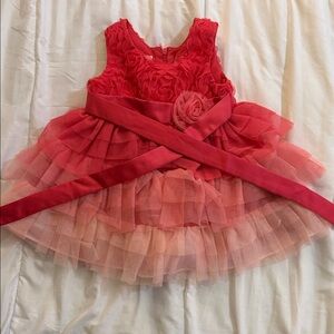 Infant Girls Rosette Tulle Easter/Party Dress in Coral Pink